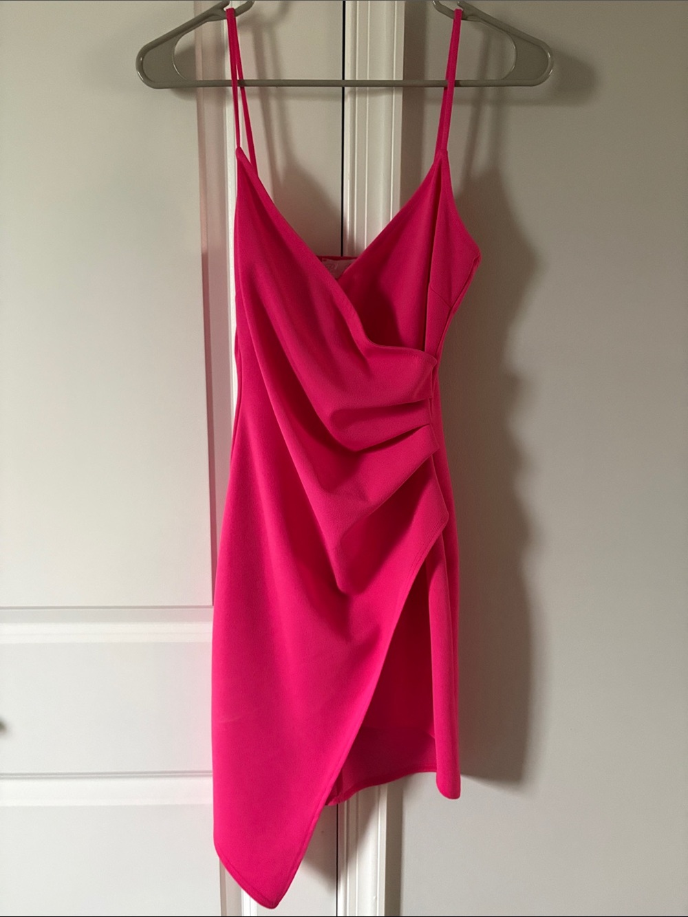 Pink Lily Hot Pink Asymmetric Slip Dress